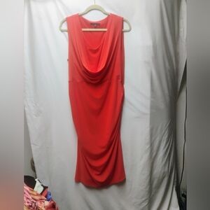 Tiana B. Sleeveless Cowl Midi Dress in Coral